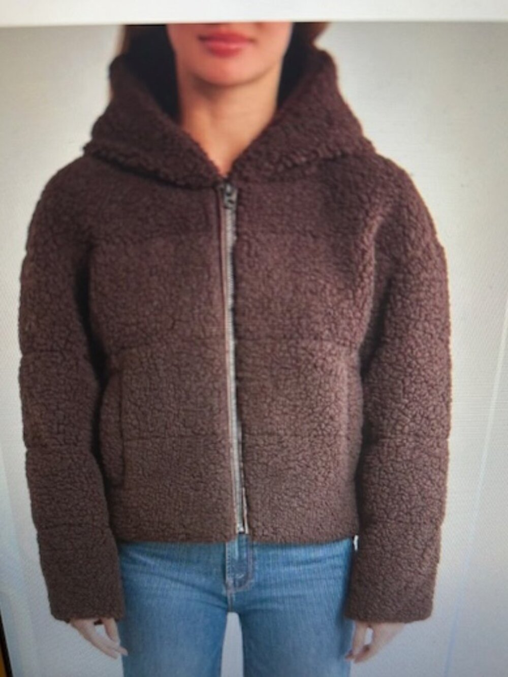 Hudson Jeans Vegan Sherpa Faux Shearling Hooded Down Front Zip Closure Jacket